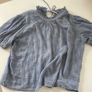 Free People tie back blue eyelit shirt